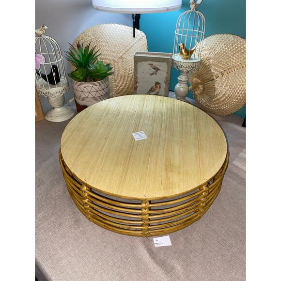 Large Round Ratten Wooden Trays Lot of 2 New with Partial Tag Boho Decor - Picture 6 of 6